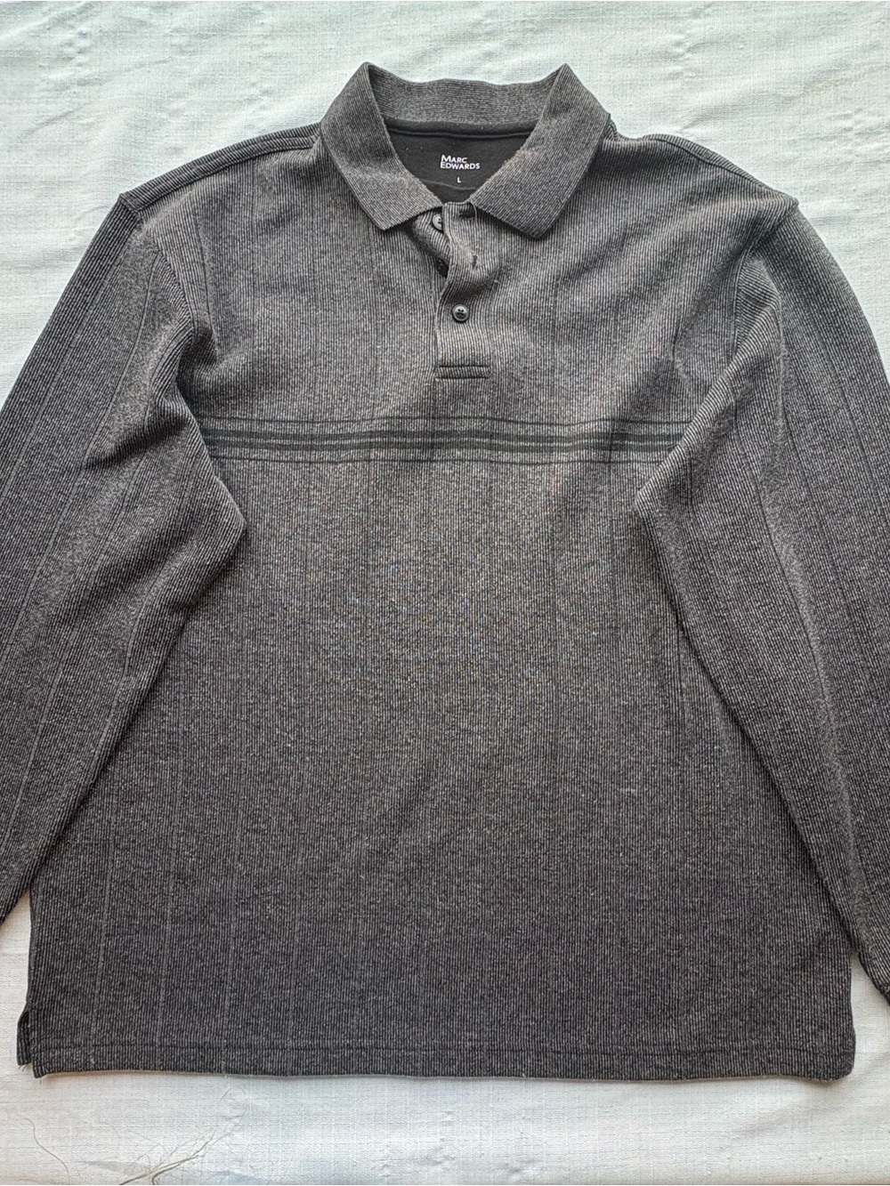 Marc Edwards Men's Gray Long Sleeve Knit Polo Shirt L Cotton/Polyester